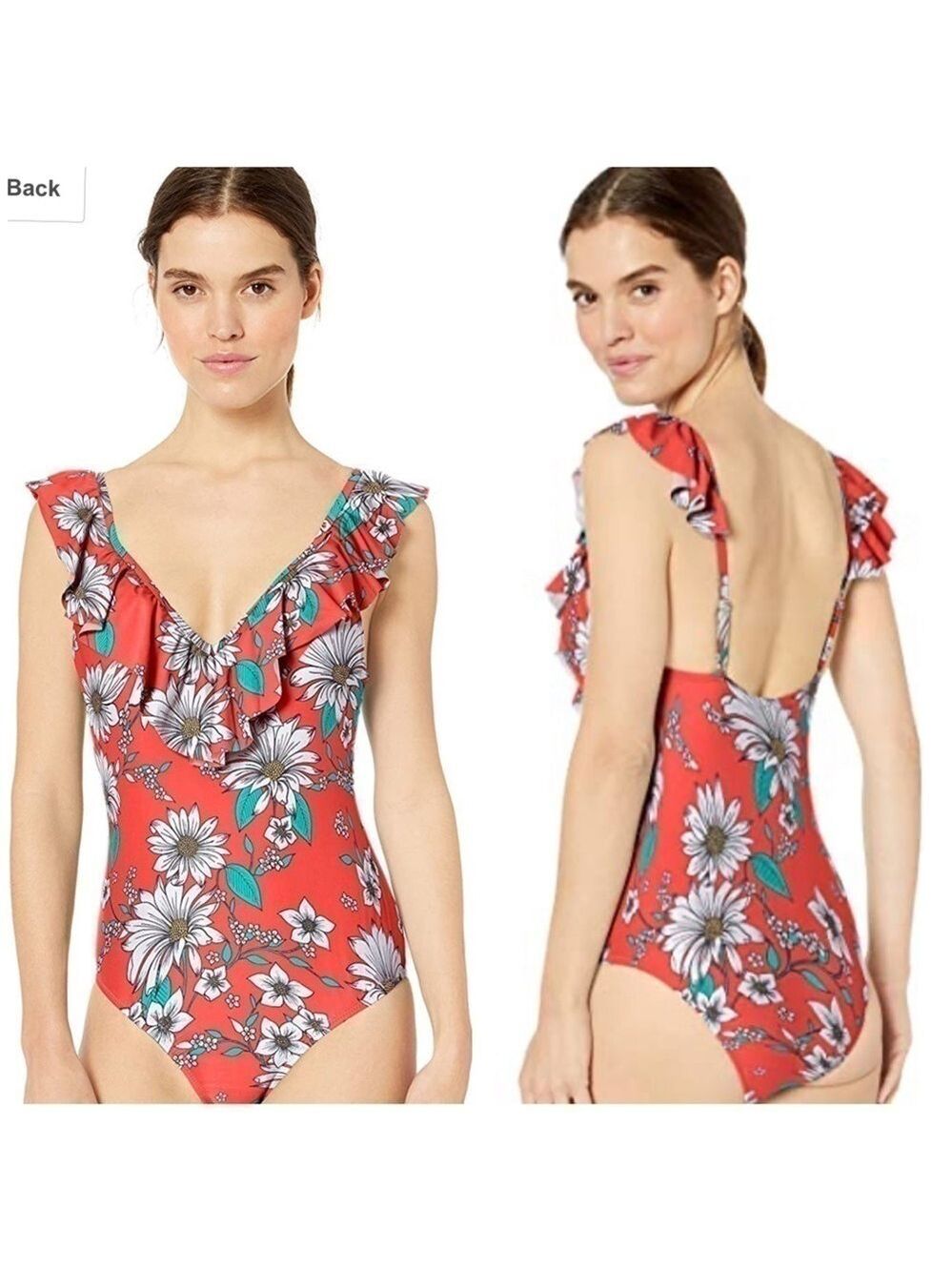 New Jessica Simpson Ruffle Trim One Piece Swimsuit